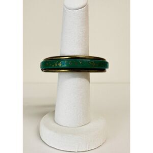 Vintage Womens Malachite Gold Tone With Specks Bangle Cuff Bracelet Boho Navajo